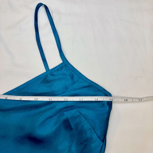Vintage Silk Cami Blouse Teal Blue Women's Petite Small 90s Y2K Minimalist Retro - Picture 6 of 8